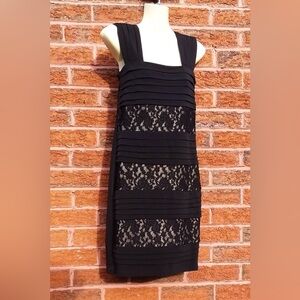 Lace Layered Pintucked Sleeveless Nude Square LBD